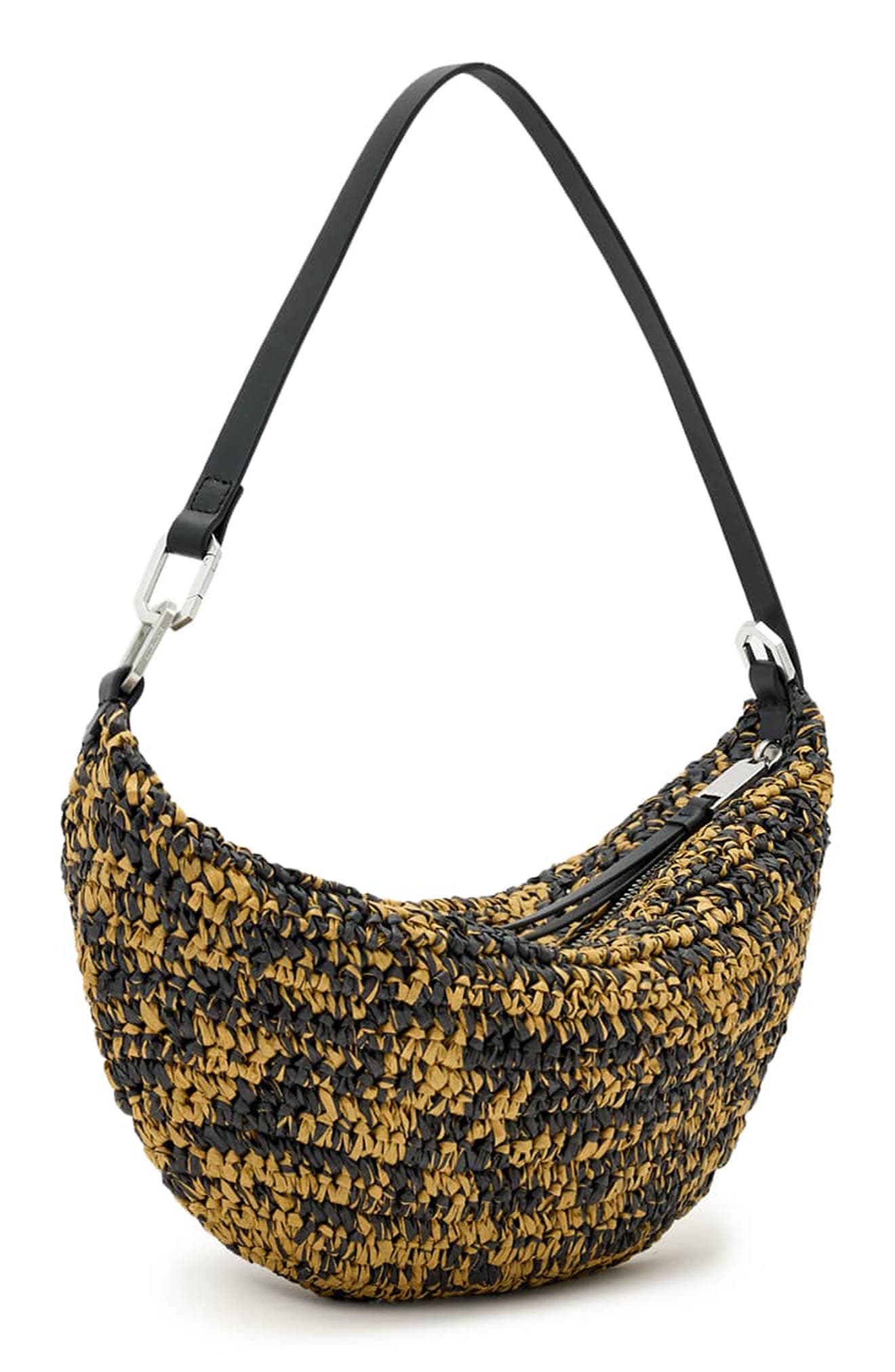 Micro Luna Raffia Shoulder Bag, Alternate, color, BISCUIT/ BLACK
