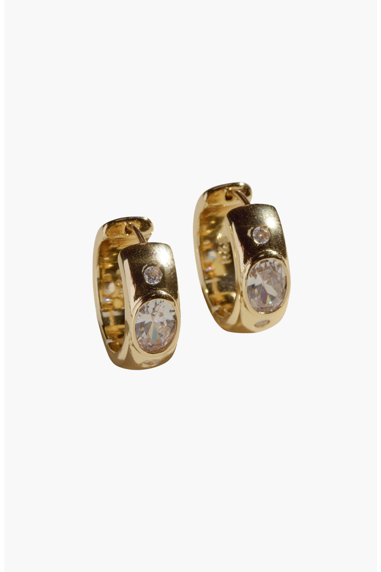 Wide CZ Bezel Hoop Earrings, Main, color, Gold
