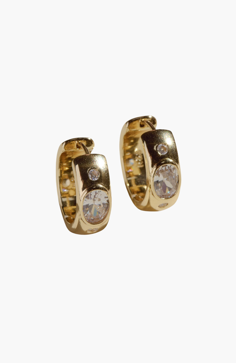 Wide CZ Bezel Hoop Earrings