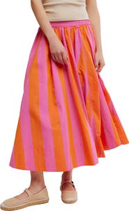 Free People Lowen Stripe Cotton Midi Skirt