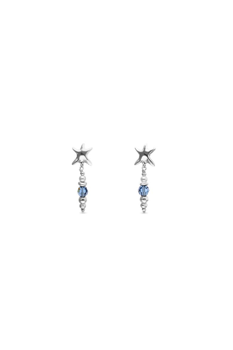 Long Silver-Tone Earrings with Blue Faceted Crystals and Star, Main, color, Silver