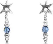 UNODE50 Long Silver-Tone Earrings with Blue Faceted Crystals and Star