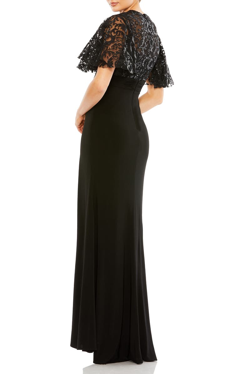 Mac Duggal Embellished Butterfly Cape Sleeve Jersey Gown, Alternate, color, Black