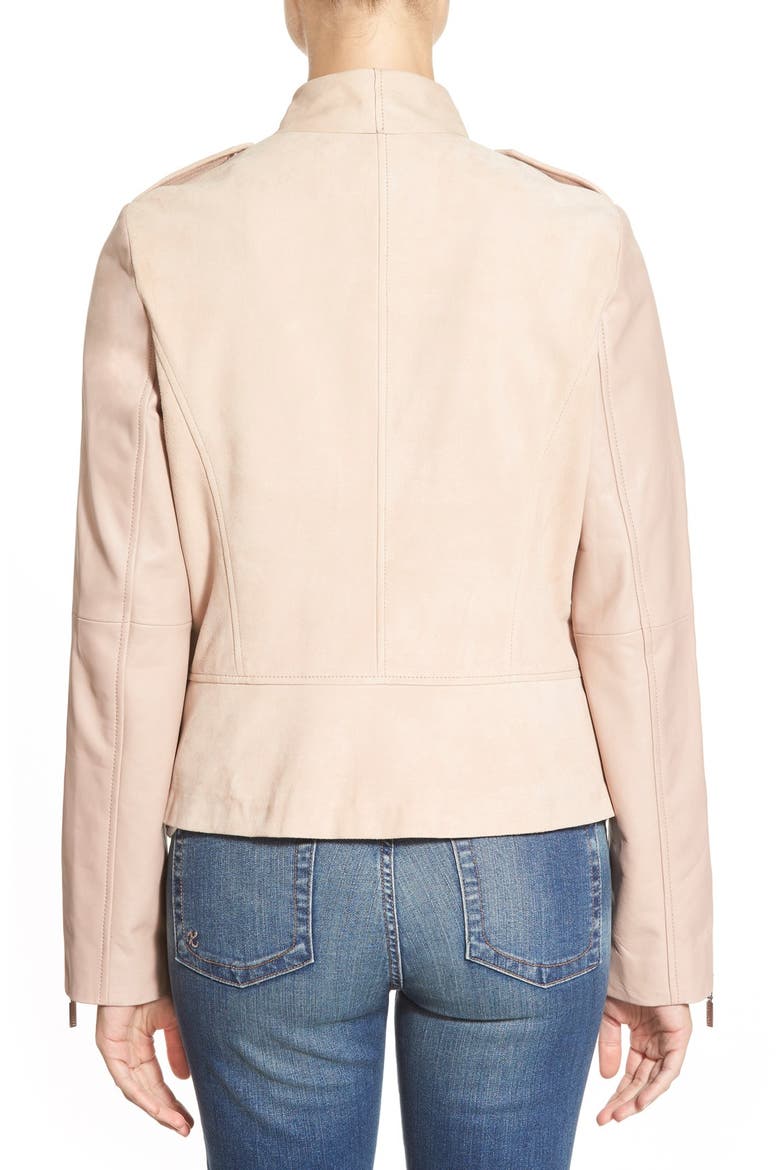 Drape Front Suede & Leather Jacket, Alternate, color, BLUSH