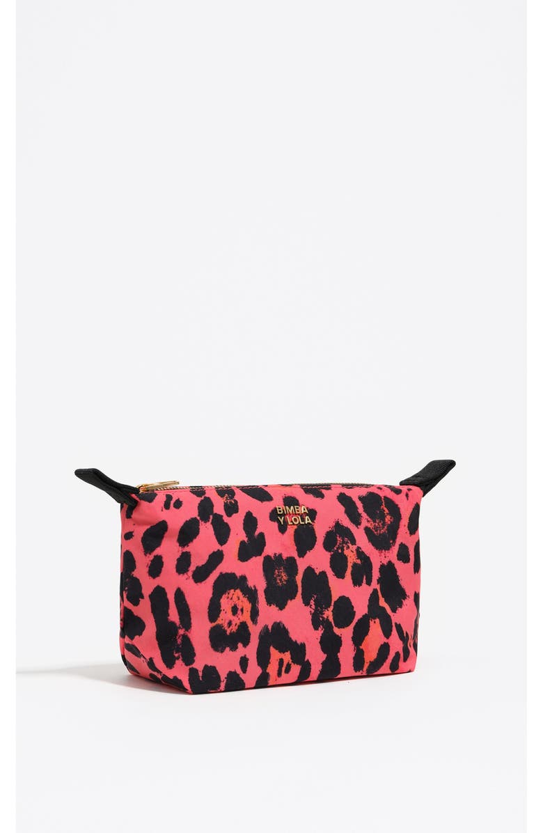 Bimba y Lola Big Electric Leopard print nylon make-up case, Main, color, Leopard Electric Pink