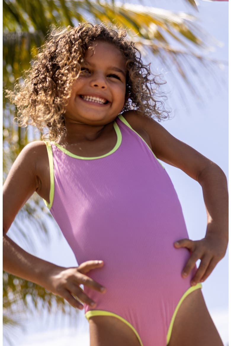 Kids' Vacay Pop UPF 50+ One-Piece Swimsuit, Alternate, color, LILAC