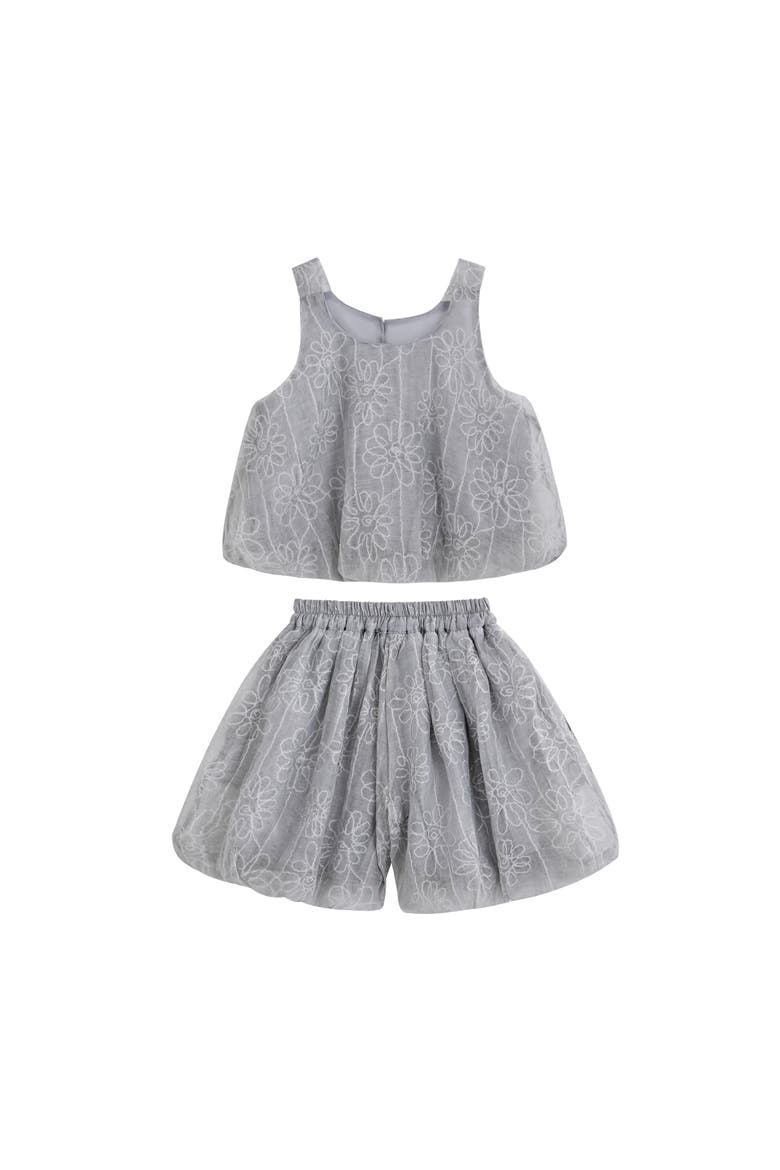 Floral Embroidered Short Set, Main, color, Grey