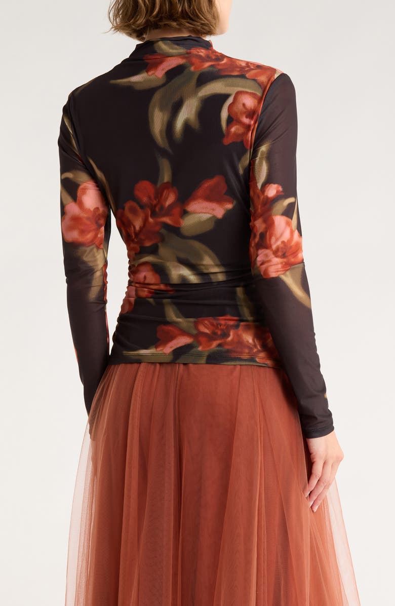 DR2 by Daniel Rainn Long Sleeve Mesh Mock Neck Top, Alternate, color, Black/ Brick