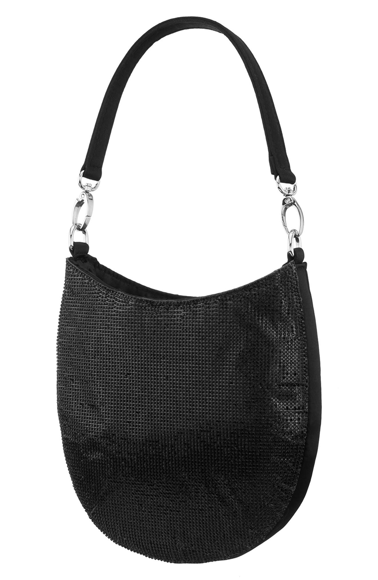 Nina Crystal Mini Hobo Bag, Alternate, color, Black
