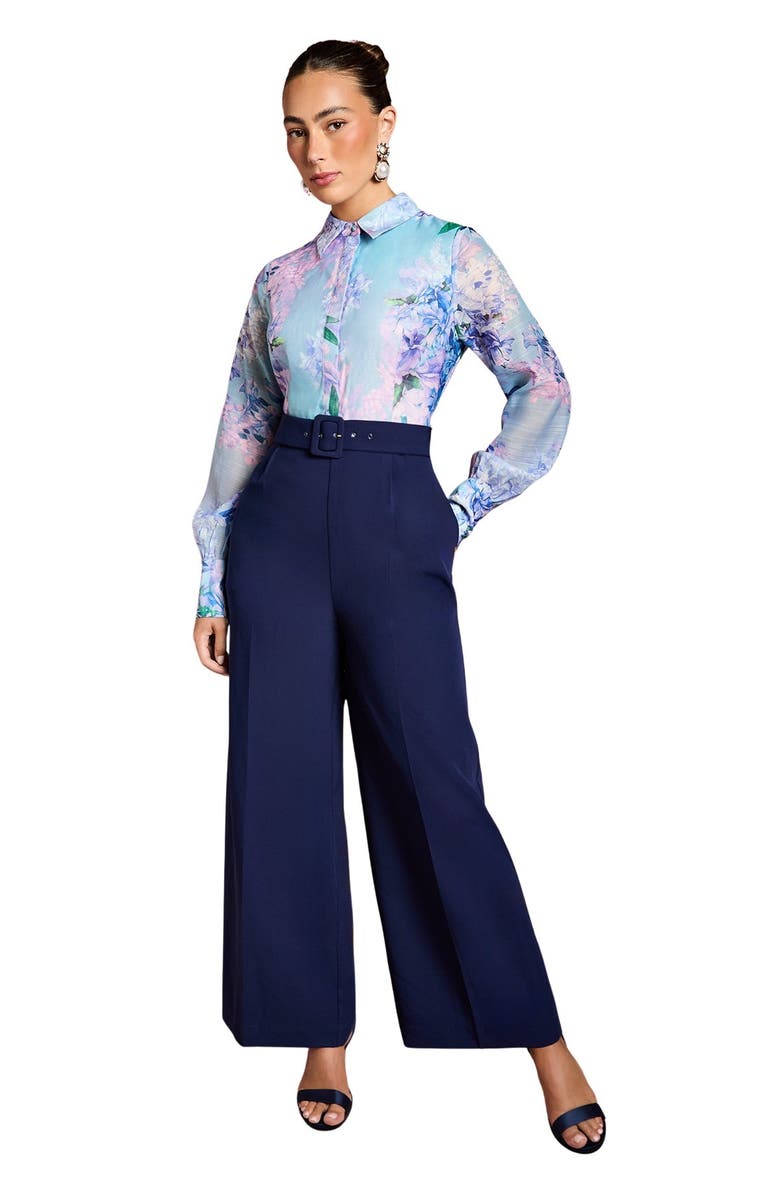 Coast Collared Wide Leg Belted Jumpsuit, Main, color, Navy