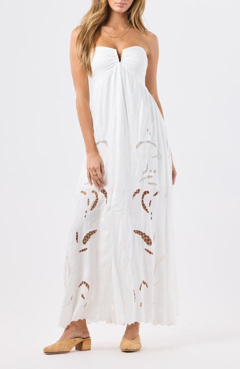 Lulu Embroidered Eyelet Strapless Maxi Dress