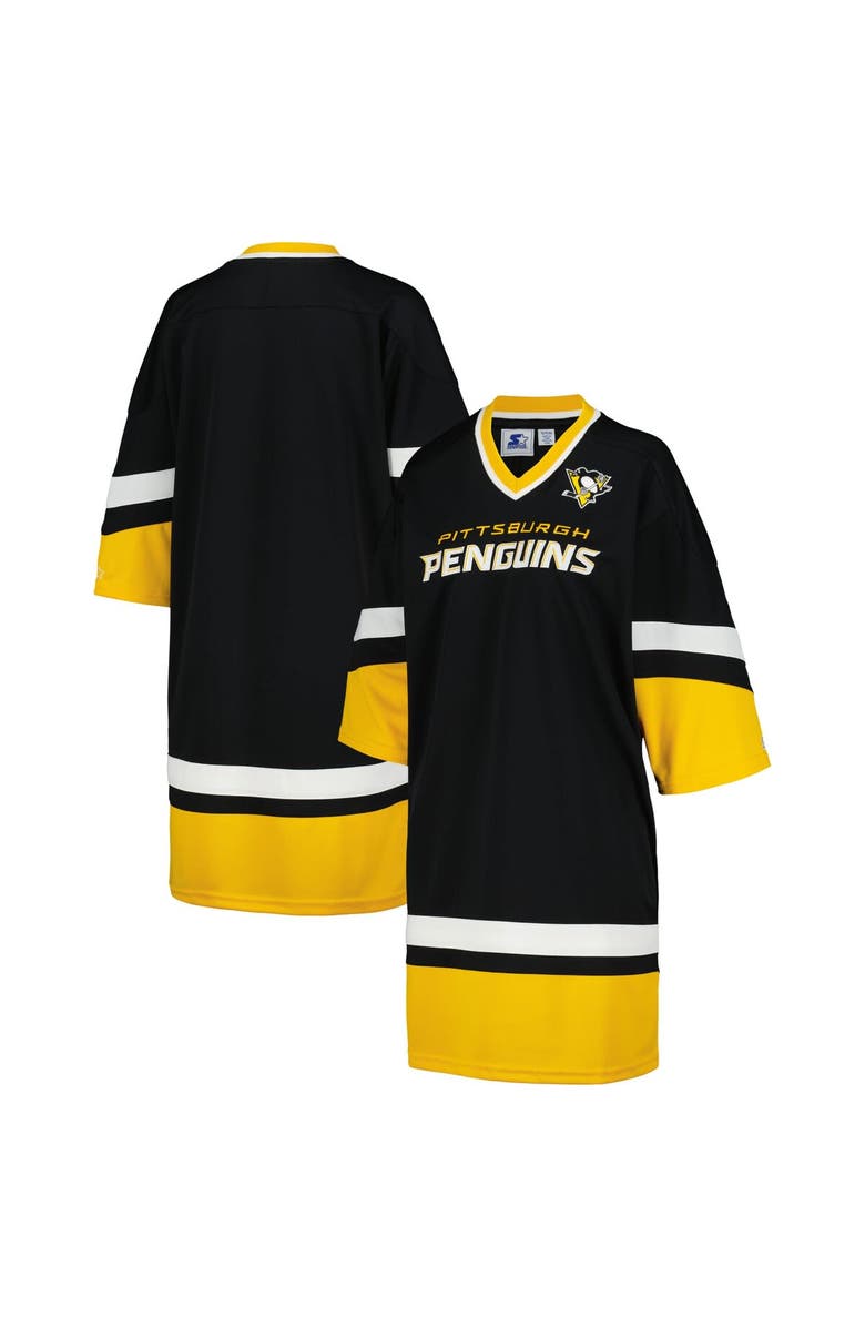 STARTER Women's Starter Black Pittsburgh Penguins Hurry-Up Offense Boxy V-Neck Half-Sleeve Sneaker Dress, Main, color, Black