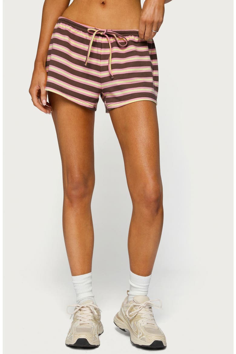 Blanchy Stripe Drawstring Shorts, Main, color, PINK-AND-BROWN