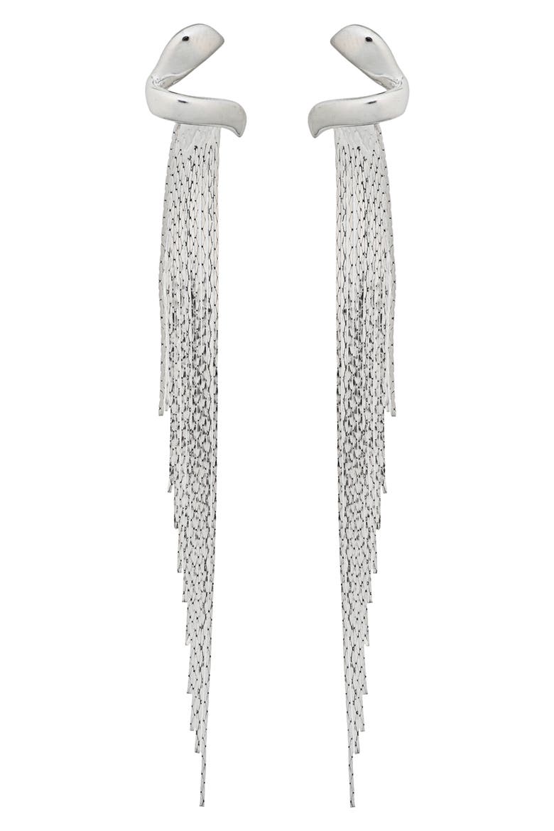 Snake Chain Fringe Drop Earrings, Main, color, SILVER