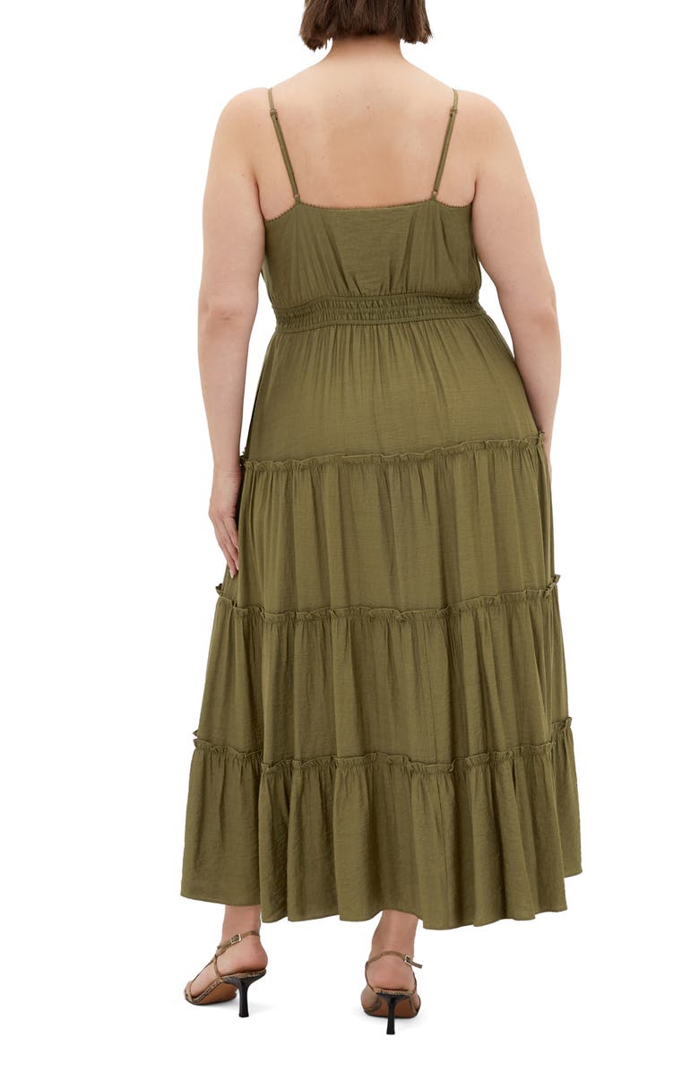 City Chic Aiza Tiered Tie Front Sleeveless Maxi Dress, Alternate, color, Khaki