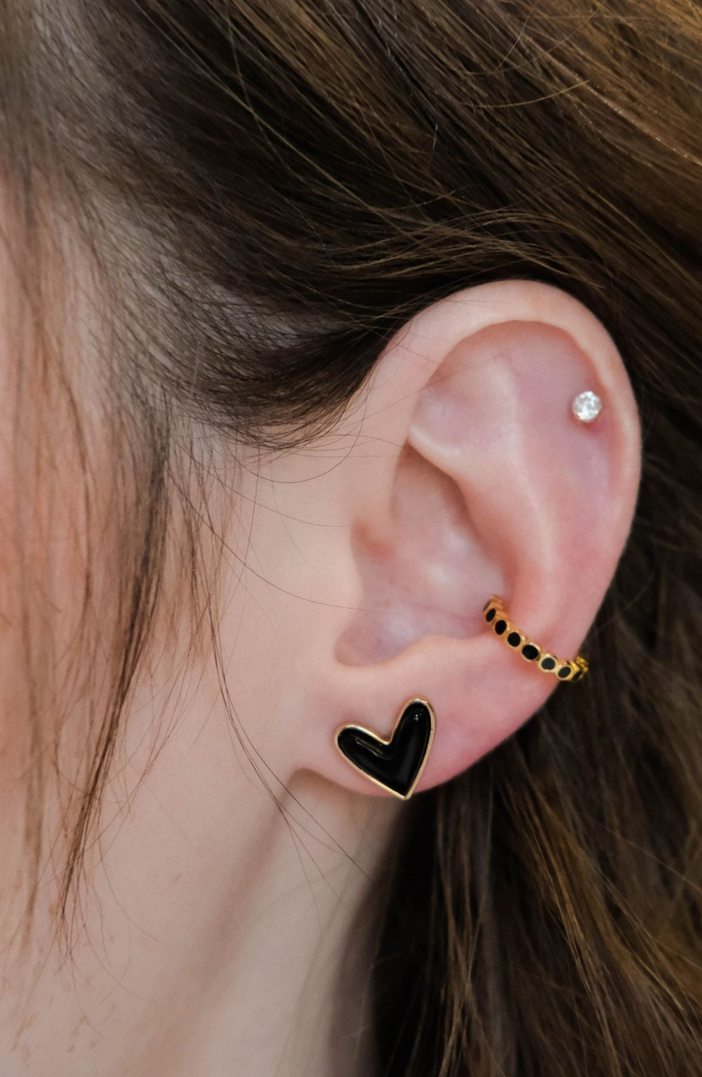 Nickel & Suede Sweetheart Stone Stud Earrings, Alternate, color, Black / Gold