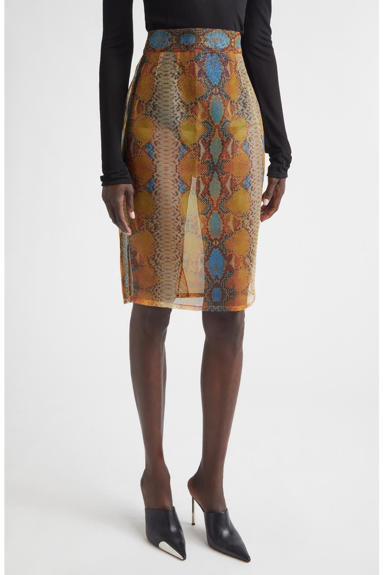 Shimmer Snakeskin Print Sheer Pencil Skirt, Main, color, SNAKE