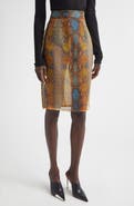 LaQuan Smith Shimmer Snakeskin Print Sheer Pencil Skirt