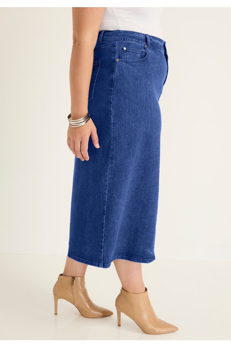 Front-Slit Denim Midi Skirt, Alternate, color, MEDIUM BLUE