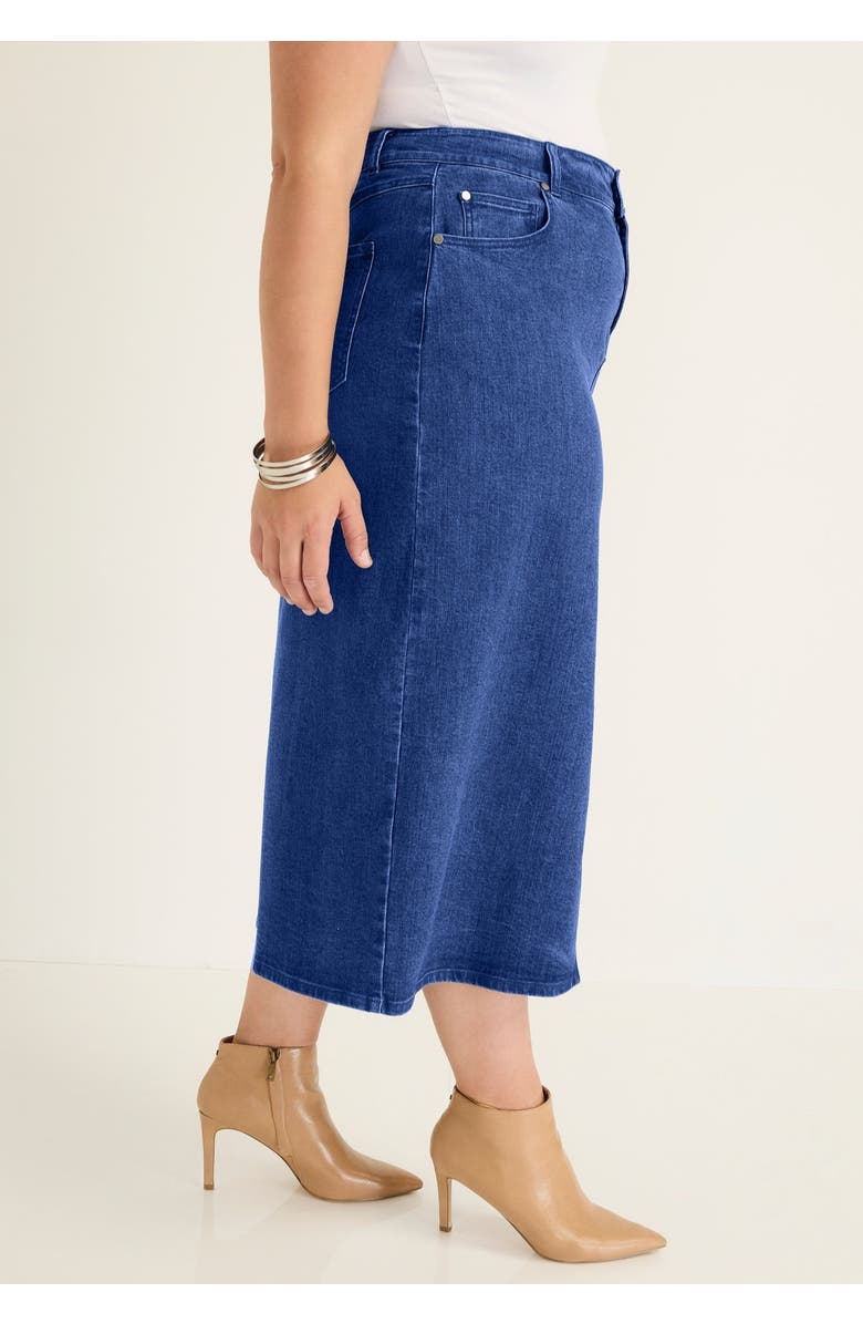 June + Vie Front-Slit Denim Midi Skirt, Alternate, color, Medium Blue