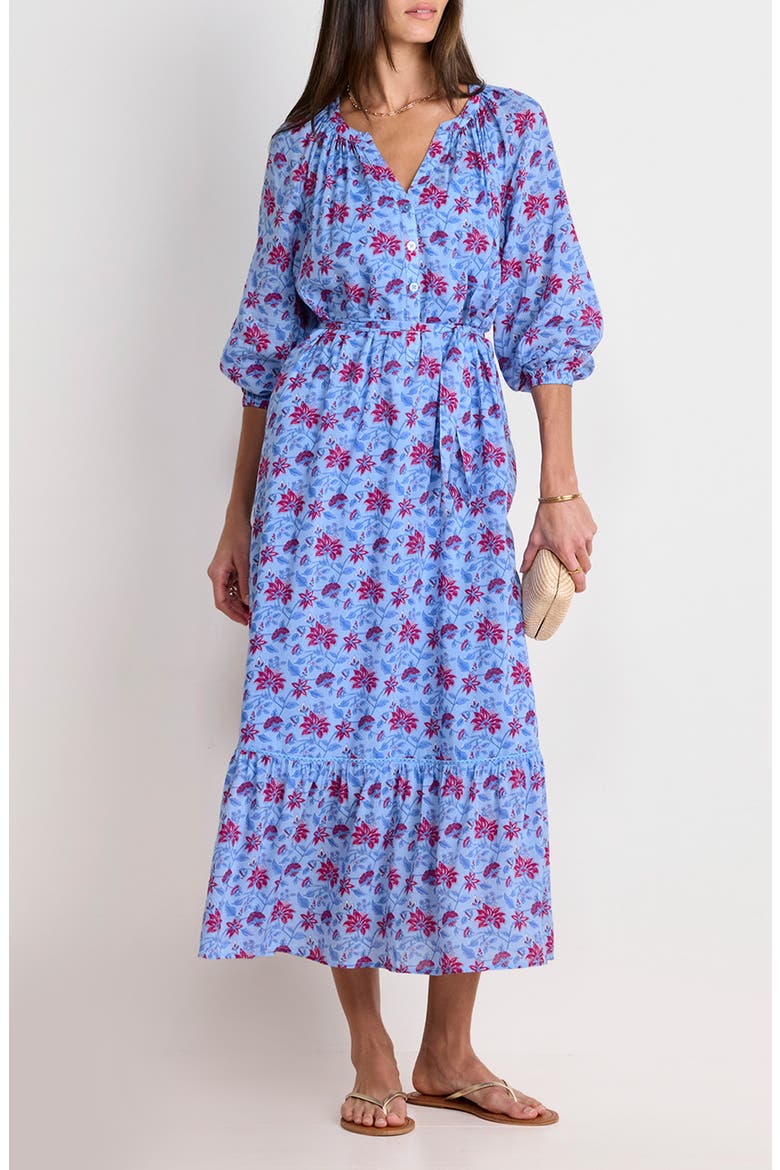 Floral Long Sleeve Cotton Blend Cover-Up Midi Dress, Main, color, FLORAL SERENITY BLUE