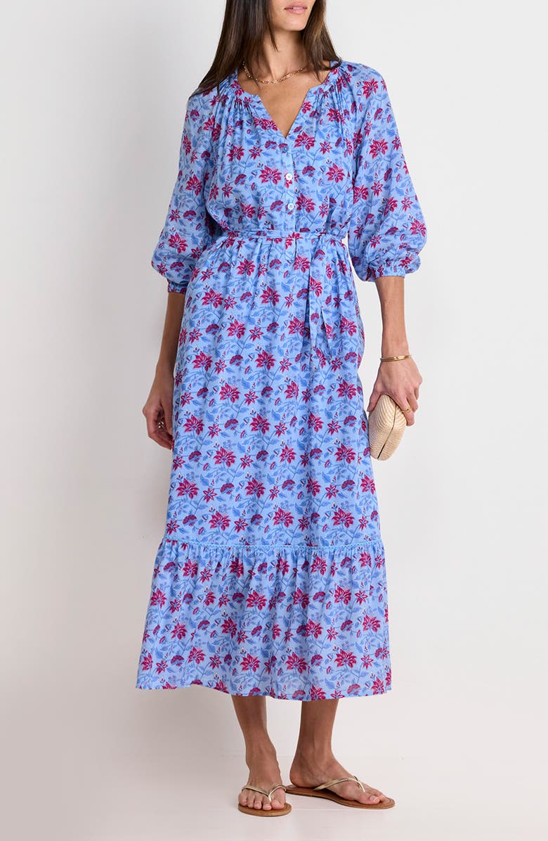 vineyard vines Floral Long Sleeve Cotton Blend Cover-Up Midi Dress, Main, color, Floral Serenity Blue