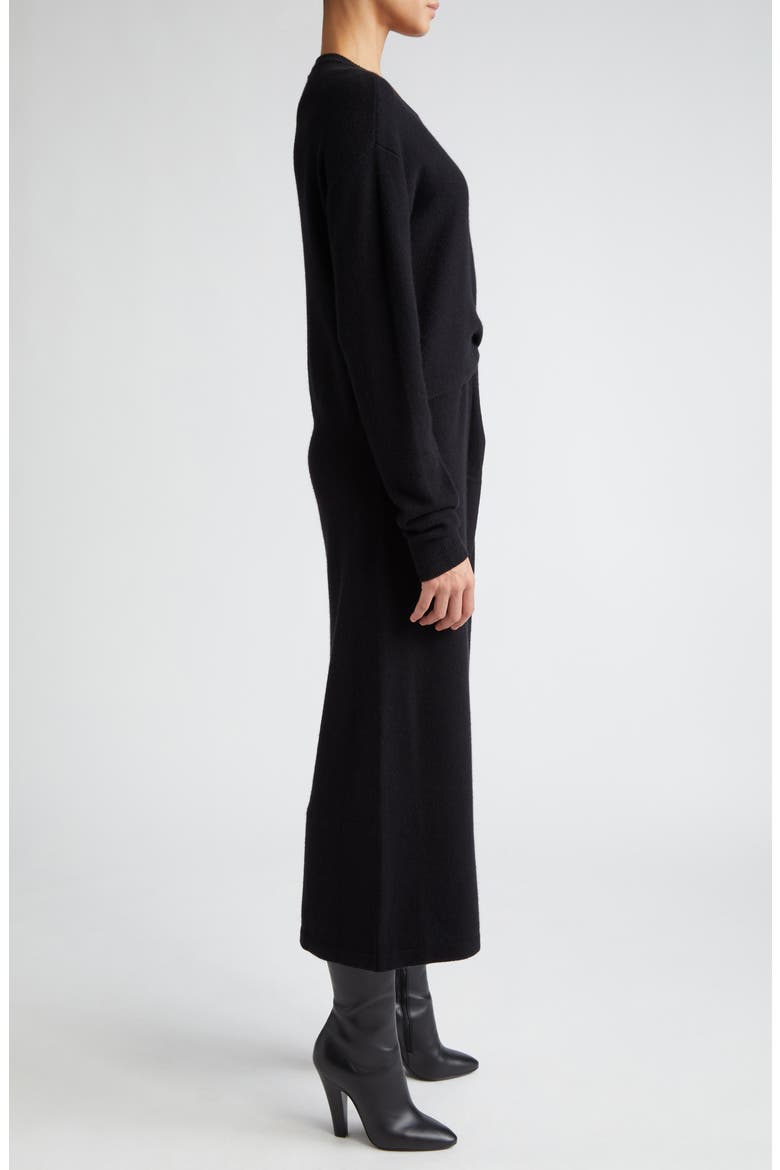 Knot Long Sleeve Recycled Cashmere & Organic Cotton Sweater Dress, Alternate, color, BLACK