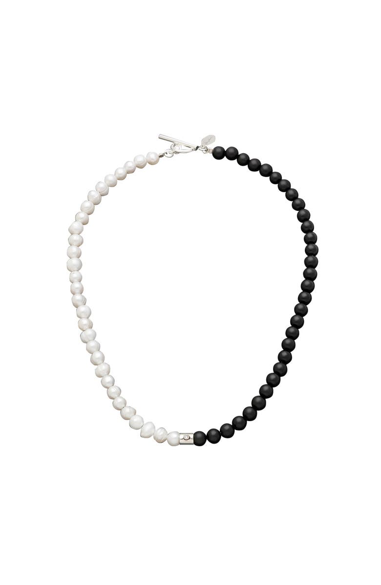 Jan Leslie Diamond Accent Sterling Silver Freshwater Pearl And Black Agate Bead Necklace, Main, color, Onyx