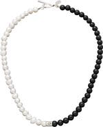 Jan Leslie Diamond Accent Sterling Silver Freshwater Pearl And Black Agate Bead Necklace