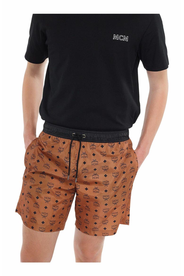 Monogram Print Swim Trunks, Alternate, color, Cognac