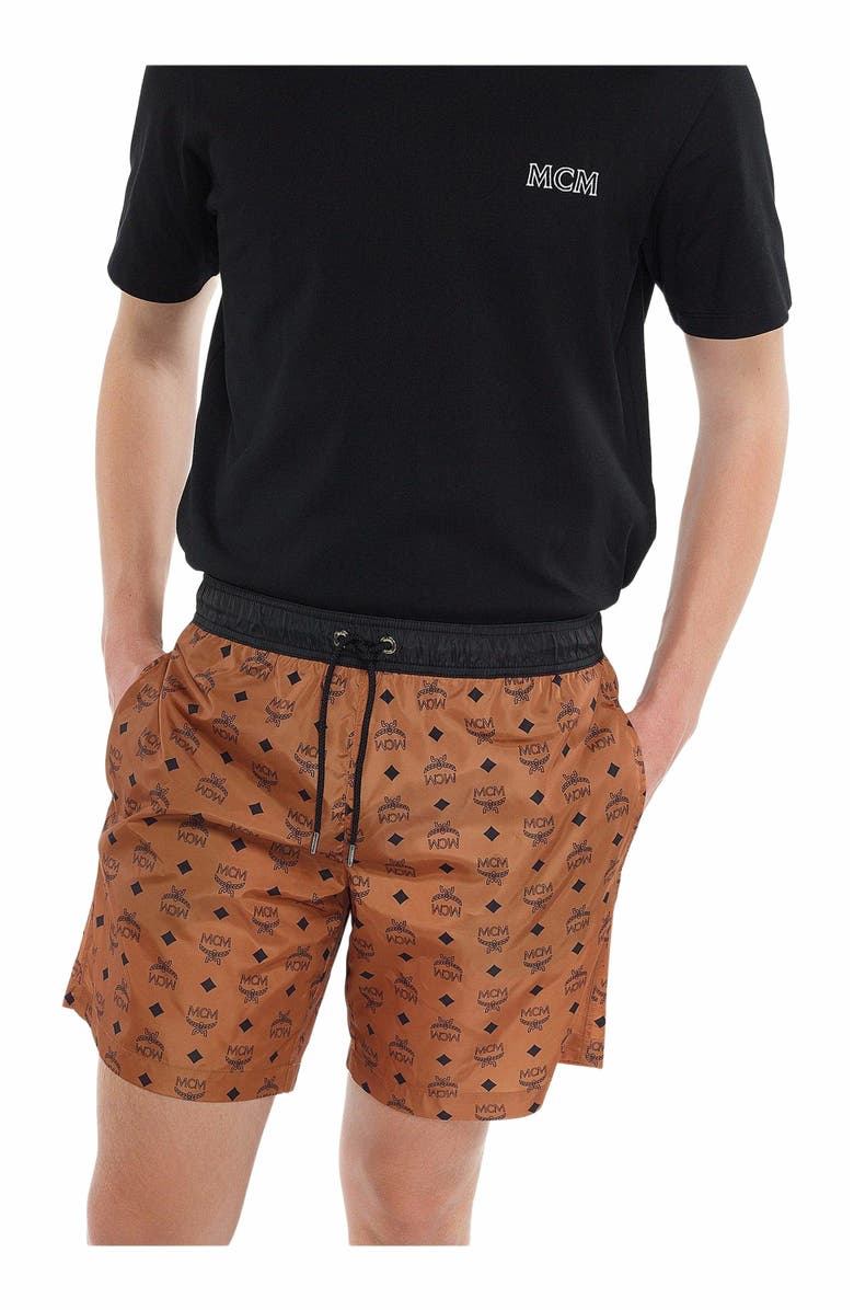 MCM Monogram Print Swim Trunks, Alternate, color, 