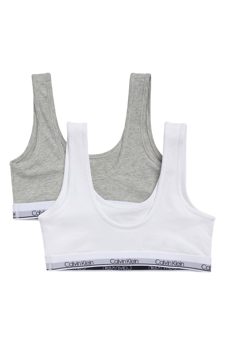 Calvin Klein Kids' NYC Collection 2-Pack Assorted Bralettes, Alternate, color, White/ Heather Grey