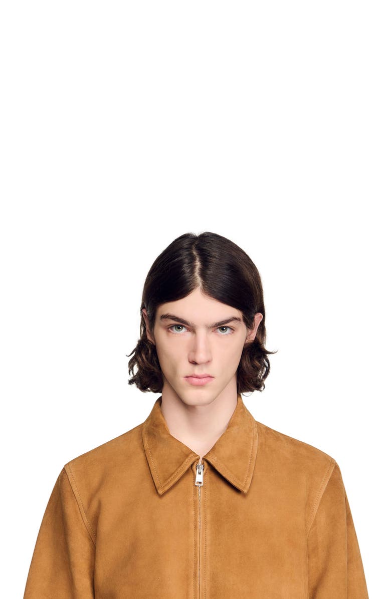 SANDRO Goat leather jacket, Alternate, color, Cognac