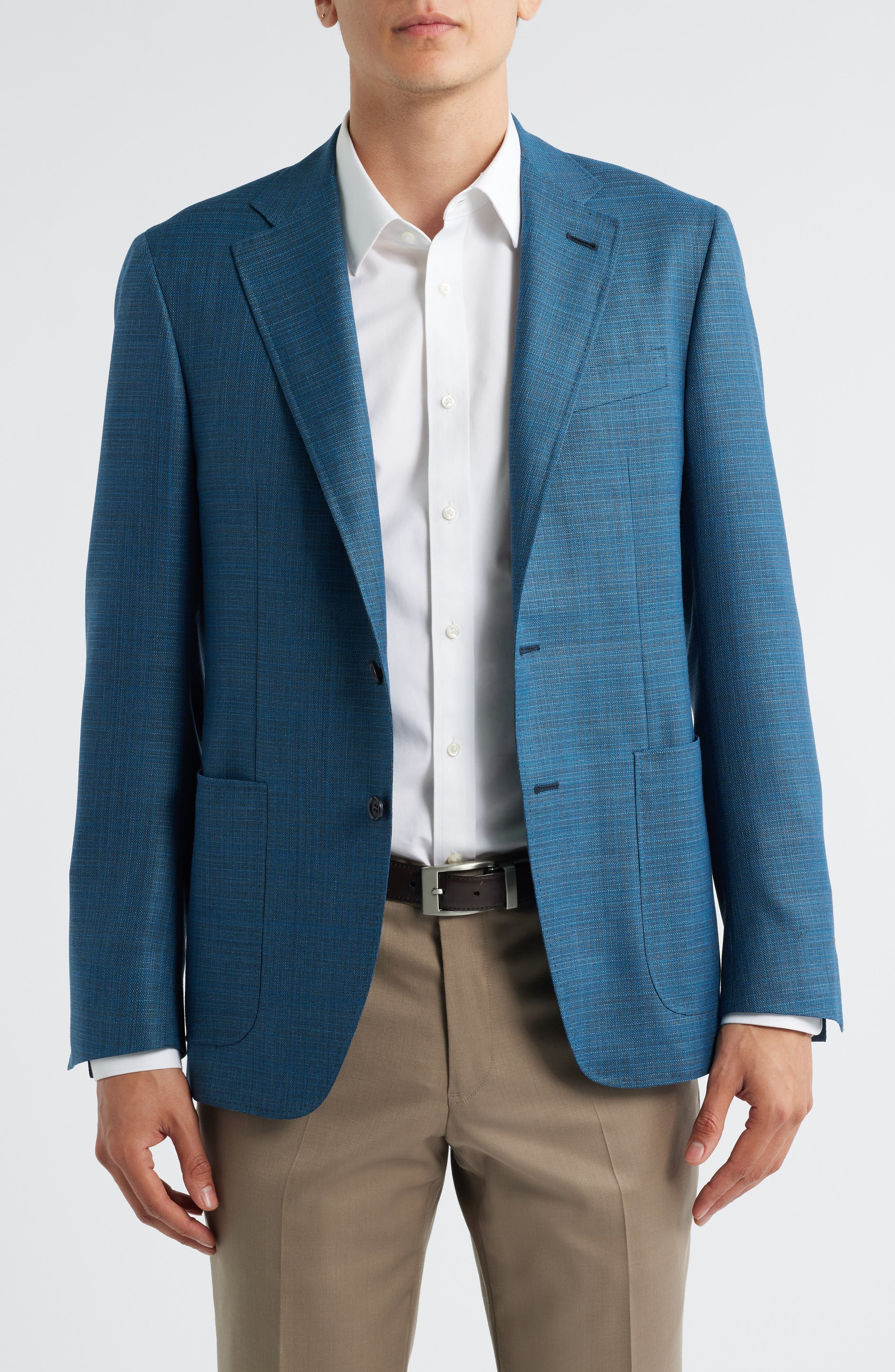 Canali Kei Trim Fit Turquoise Mélange Shadow Plaid Super 130s Wool Sport Coat