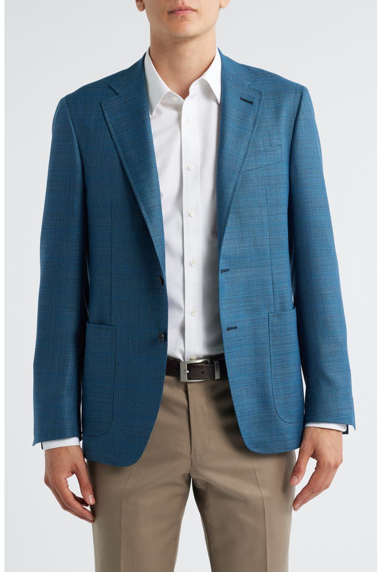 Kei Trim Fit Turquoise Mélange Shadow Plaid Super 130s Wool Sport Coat, Main, color, TURQUOISE