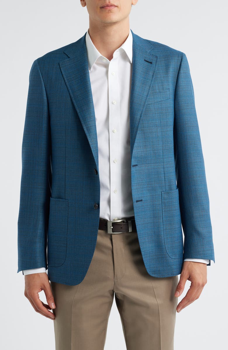 Canali Kei Trim Fit Turquoise Mélange Shadow Plaid Super 130s Wool Sport Coat, Main, color, Turquoise