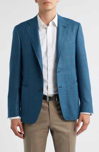 Canali Kei Trim Fit Turquoise Mélange Shadow Plaid Super 130s Wool Sport Coat