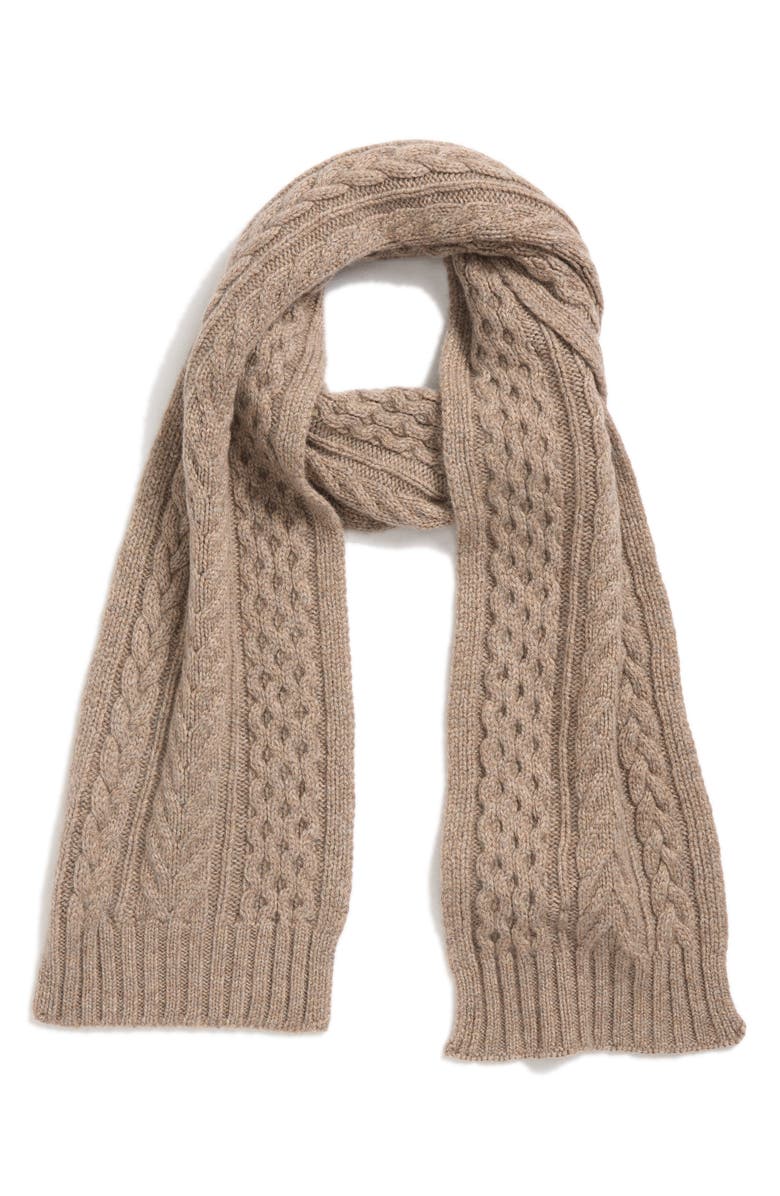 Johnstons of Elgin Aran Cable Cashmere Scarf, Alternate, color, Ash Hb4334