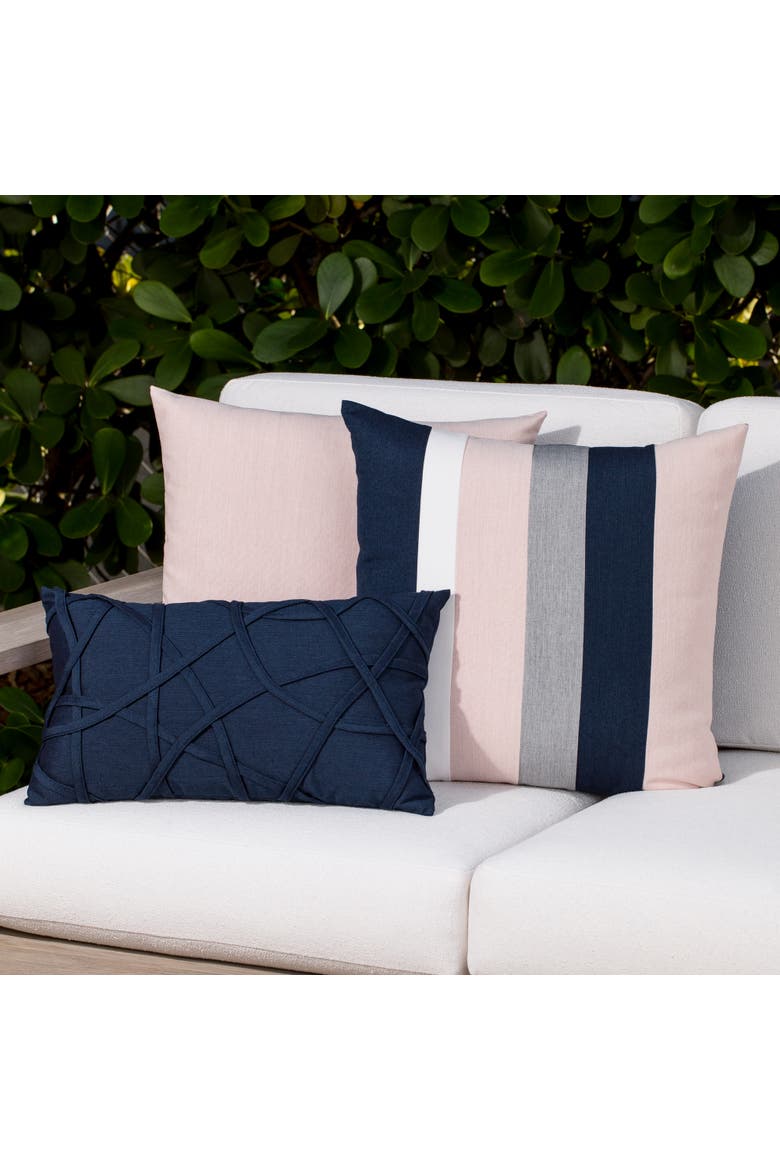 Illusion Handmade dimensional applique Indoor & Outdoor Woven Accent Pillow, Alternate, color, Indigo