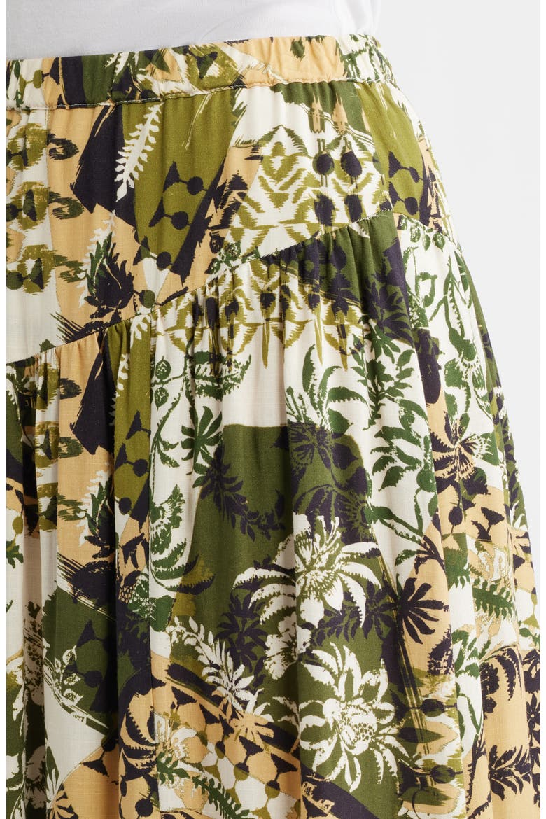 Faux Wrap Midi Skirt, Alternate, color, OLIVE MULTI