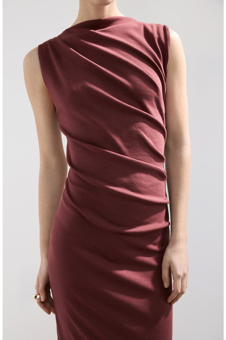 Ruched Sleeveless Midi Dress, Alternate, color, RUSSET