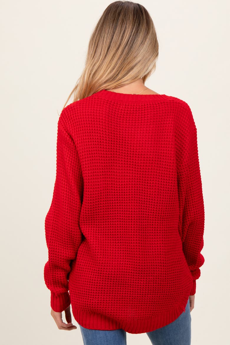 Waffle Knit Rounded Hem Sweater, Alternate, color, Red