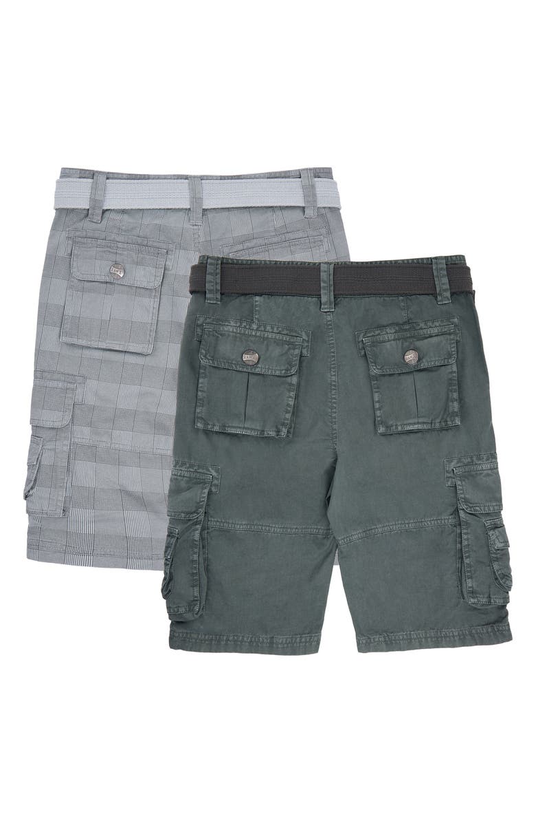 XRAY Kids' 2-Pack Belted Twill Cargo Shorts, Alternate, color, Grey Plaid/ Grey