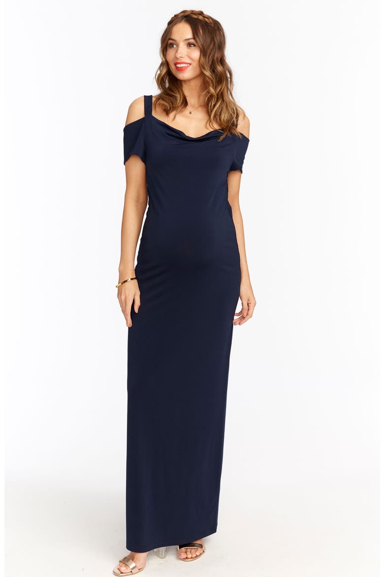 Jillian Cold Shoulder Maternity Maxi Dress, Alternate, color, NAVY