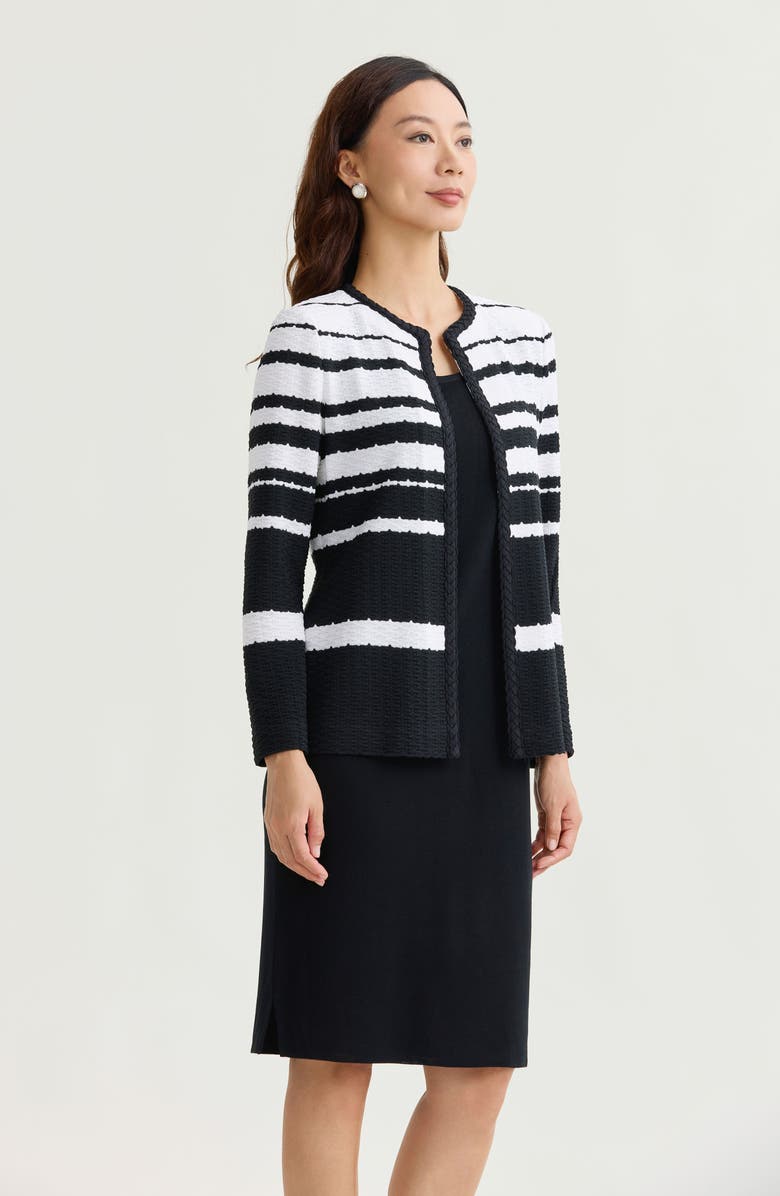 Ming Wang Heritage Braided Trim Basket Weave Knit Jacket, Alternate, color, Black/White
