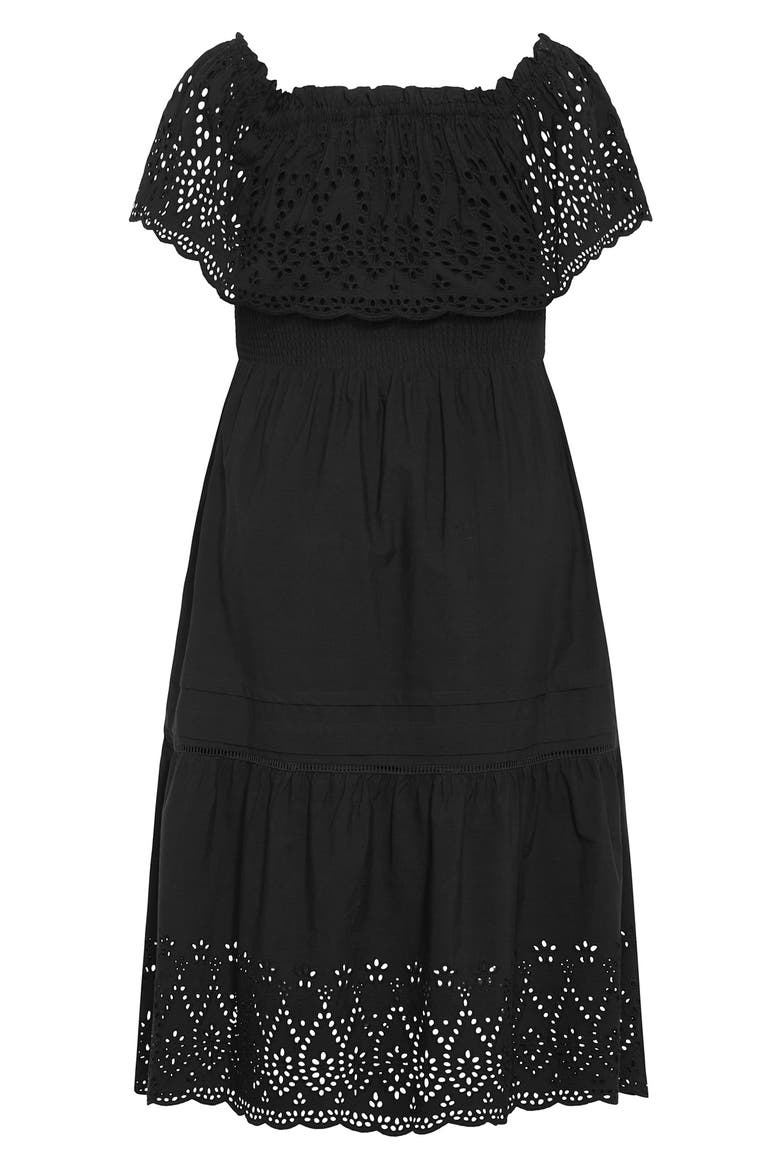 Jayde Off the Shoulder Ruffle Cotton Dress, Alternate, color, BLACK