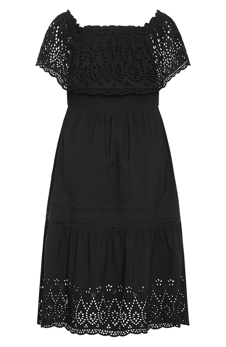 City Chic Jayde Off the Shoulder Ruffle Cotton Dress, Alternate, color, Black