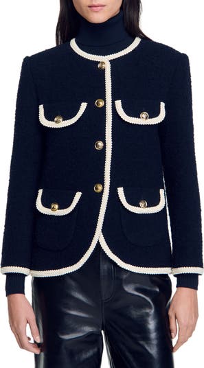 SANDRO サンドロ ネイビー ジャケット 36 紺 ピンストライプ SANDRO サンドロ ネイビー ジャケット 36 紺 ピンストライプ
