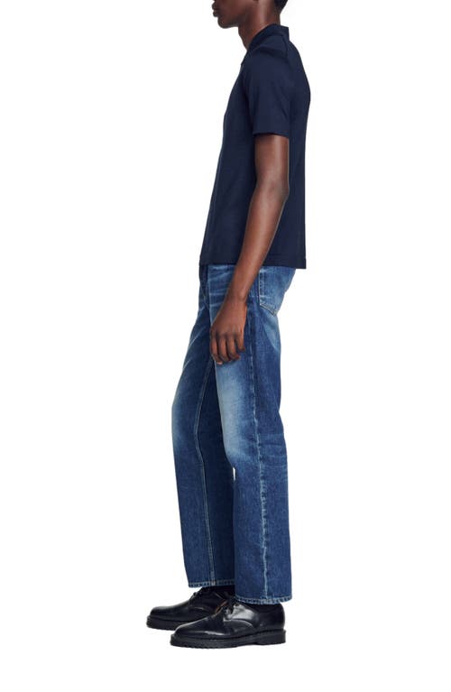 Sandro Knitted Polo Shirt With Zip Collar In Navy Blue
