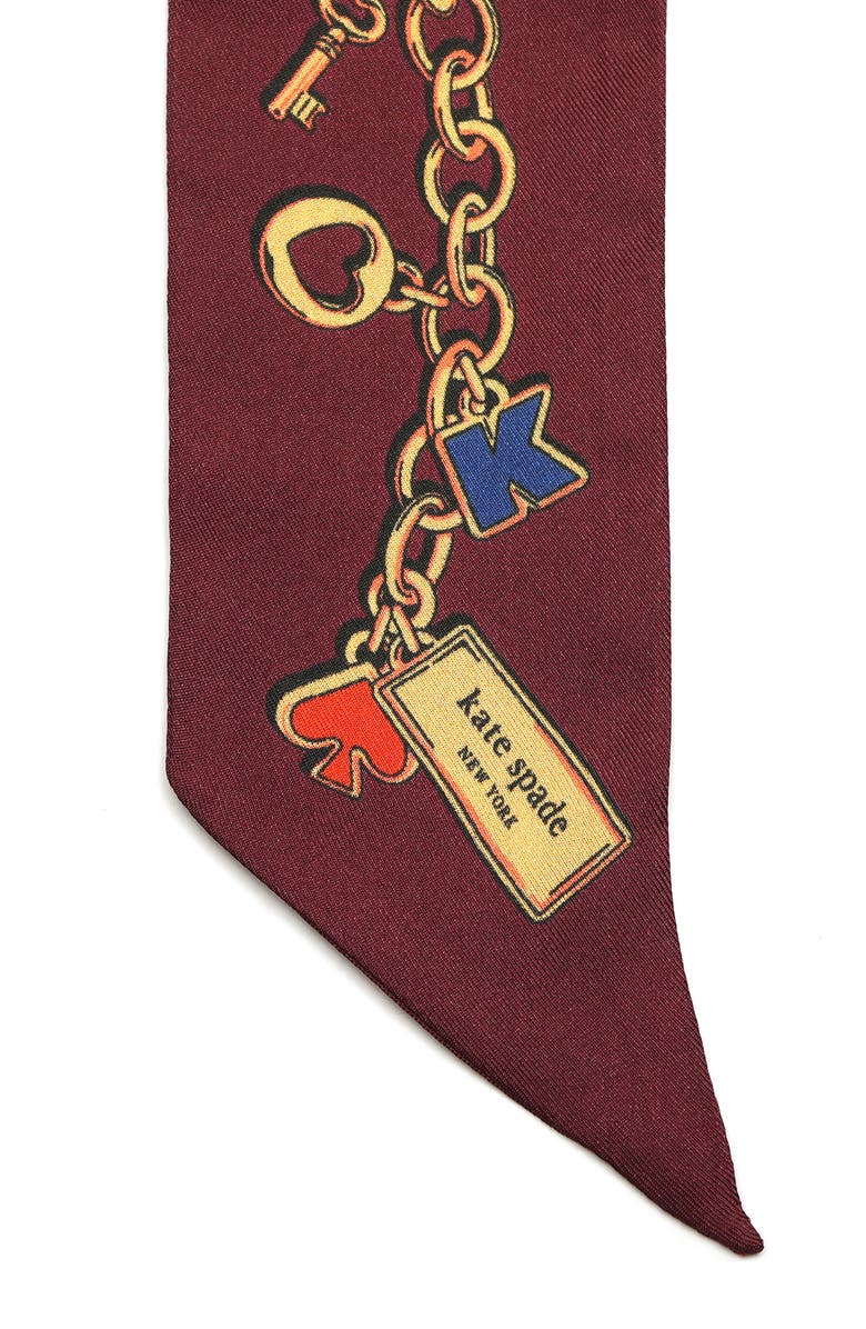 Kate Spade New York lucky charms skinny silk scarf, Alternate, color, Burgundy Multi